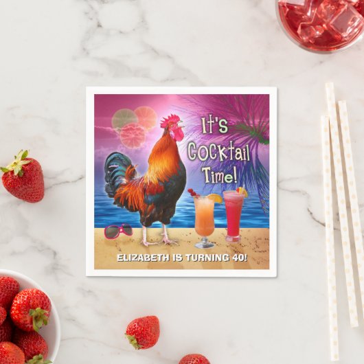 Serviette En Papier Cocktail Party Tropical Rooster Funny Anniversaire (En situation)