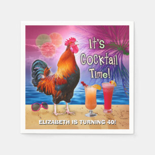 Serviette En Papier Cocktail Party Tropical Rooster Funny Anniversaire