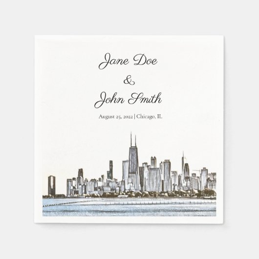 Serviette En Papier Cocktail personnalisé Chicago Skyline Napkin (Devant)