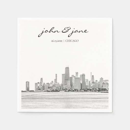 Serviette En Papier Cocktail personnalisé Chicago Skyline Napkin (Devant)