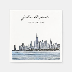 Serviette En Papier Cocktail personnalisé Chicago Skyline Napkin
