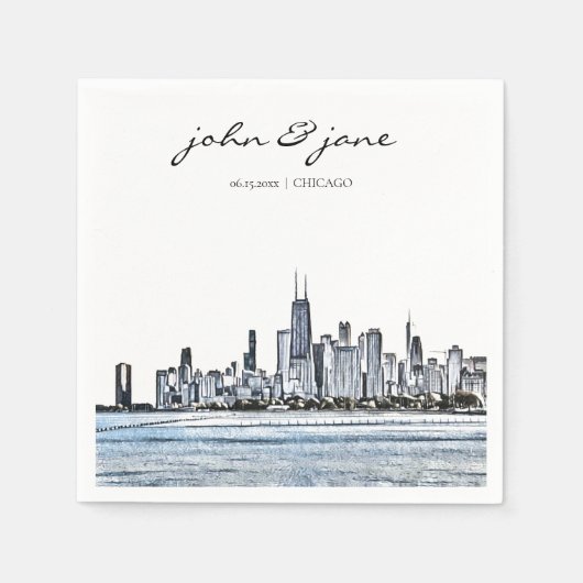 Serviette En Papier Cocktail personnalisé Chicago Skyline Napkin (Devant)