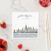 Serviette En Papier Cocktail personnalisé Chicago Skyline Napkin (En situation)