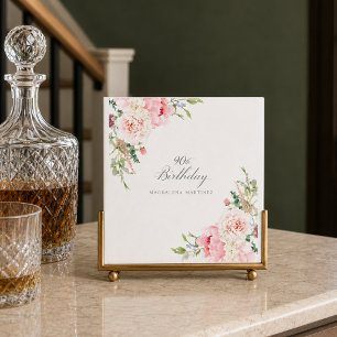 Serviette En Papier Cocktail personnalisé Fleur rose Fête d'anniversai