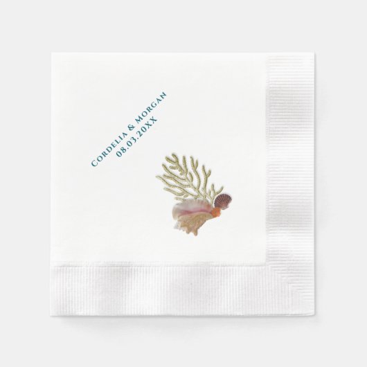 Serviette En Papier Cocktail personnalisé mariage serviettes Coquillag (Devant)