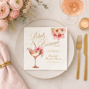 Serviette En Papier Cocktail Pétales de Rose Dorées et Prosecco