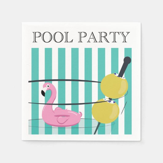 Serviette En Papier Cocktail Piscine - Martini & Flamant rose (Devant)
