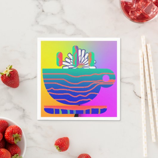 Serviette En Papier Cocktail Rainbow Cup Saucer Party (En situation)