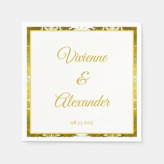 Serviette En Papier Cocktail Retro Gold Green Mariage damassé (Devant)