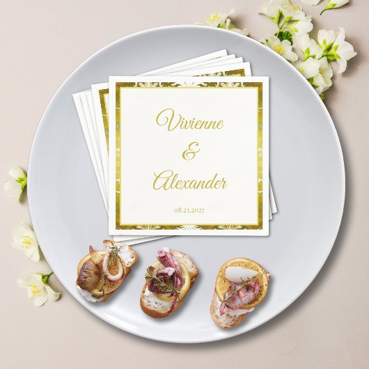 Serviette En Papier Cocktail Retro Gold Green Mariage damassé