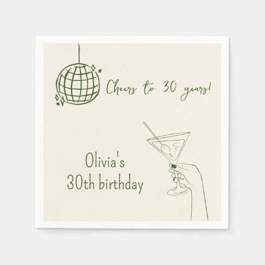 Serviette En Papier Cocktail Retro Vert fête d'anniversaire (Devant)