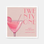 Serviette En Papier Cocktail rose moderne 21e anniversaire (Devant)
