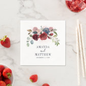 Serviette En Papier Cocktail Rustique Mariage Bourgogne Floral (En situation)