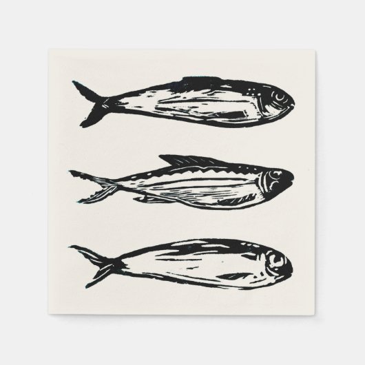 Serviette En Papier Cocktail Sardine et Mackerel Napkin (Devant)