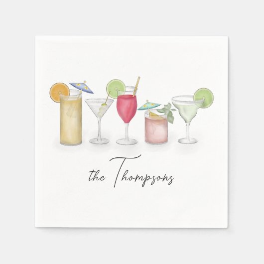 Serviette En Papier Cocktail simple Boissons Aquarelle Whimsical Custo (Devant)
