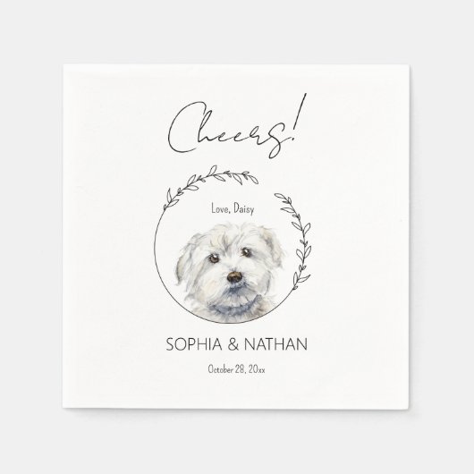 Serviette En Papier Cocktail simple Mariage de chien maltais (Devant)
