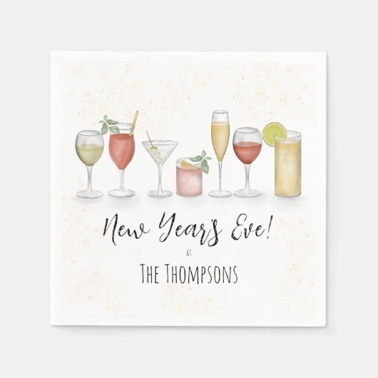Serviette En Papier Cocktail simple New Years Party Boissons Aquarelle (Devant)