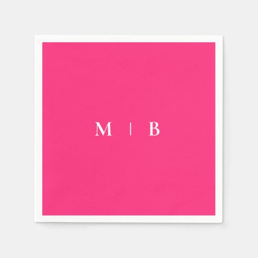 Serviette En Papier Cocktail Sleek Simple Rose & Blanc Monogram (Devant)