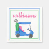 Serviette En Papier Cocktail sur mesure Preppy Blue Golf Cart (Devant)