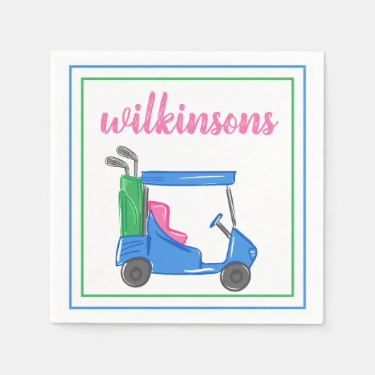 Serviette En Papier Cocktail sur mesure Preppy Blue Golf Cart (Devant)