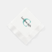 Serviette En Papier Cocktail Teal Bleu Noir Monogramme Nom (Coin)