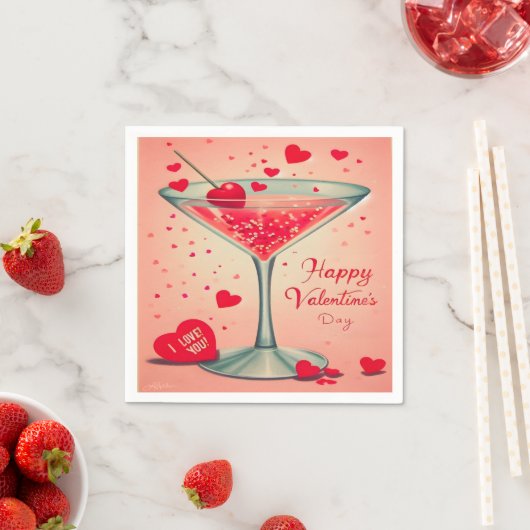 Serviette En Papier Cocktail Valentine Martini du milieu du siècle (En situation)