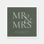 Serviette En Papier Cocktail vert de mousse minime typographique de MR (Devant)