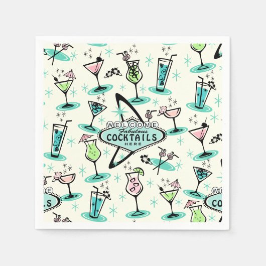 Serviette En Papier Cocktails atomiques rétro (Devant)