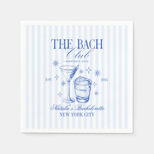 Serviette En Papier Cocktails Club Bachelorette Party Blue (Devant)