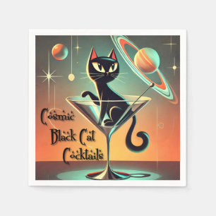 Serviette En Papier Cocktails de chat noir cosmique futuriste atomique