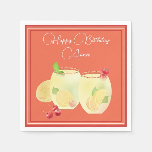 Serviette En Papier Cocktails de Fruits Joyeux Anniversaire Serviette  (Devant)