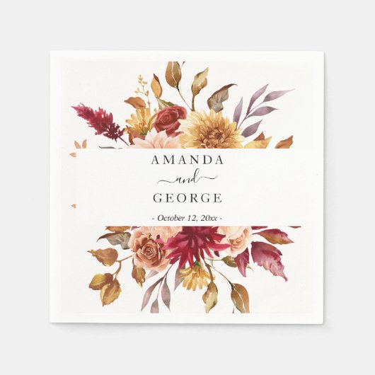 Serviette En Papier Cocktails Mariages fleuris automnaux (Devant)