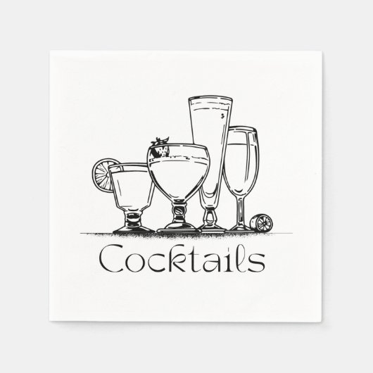 Serviette En Papier Cocktails noirs et blancs simples Napkin (Devant)