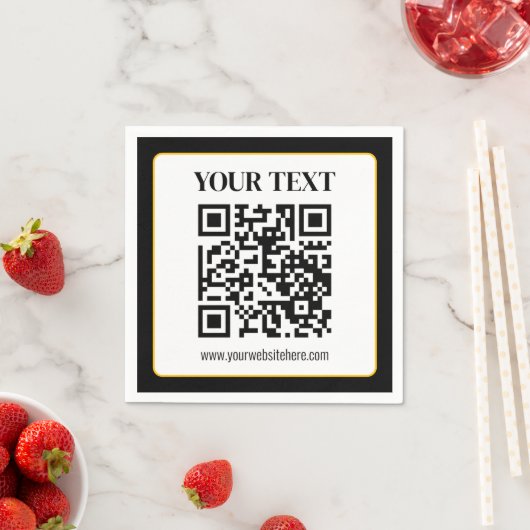 Serviette En Papier Code QR d'entreprise avec texte haut et bas, noir (En situation)
