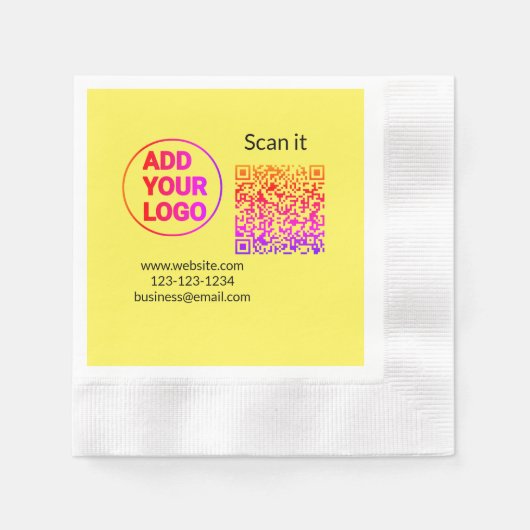 Serviette En Papier Code QR minimal simple ajouter logo scanner nom du (Devant)