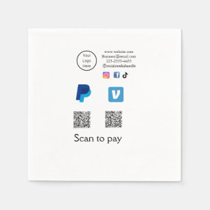 Serviette En Papier Code QR PayPal venmo scan pay ajouter médias socia