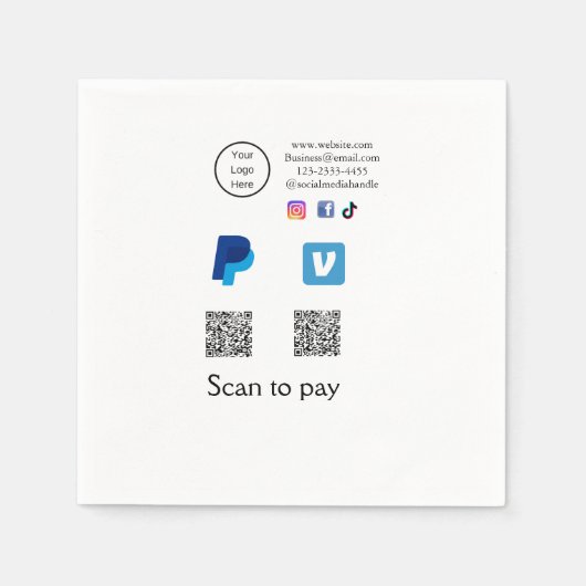 Serviette En Papier Code QR PayPal venmo scan pay ajouter médias socia (Devant)