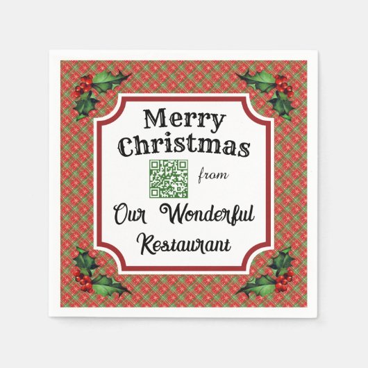 Serviette En Papier Code QR personnalisé Restaurant Noël Plat (Devant)