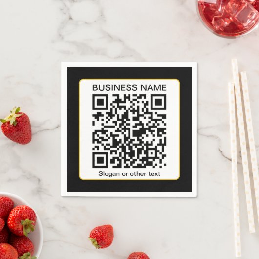 Serviette En Papier Code QR scannable modifiable + Nom de votre entrep (En situation)