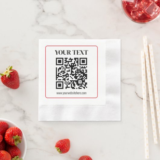 Serviette En Papier Code QR simple noir et blanc avec bordure rouge (En situation)