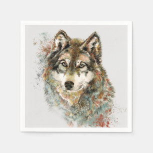 Serviette En Papier Code Wolf Couleur d'eau inspirée Animaux sauvages