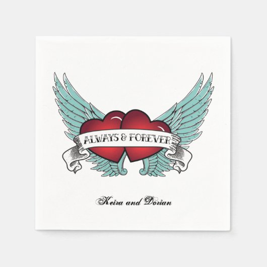 Serviette En Papier Coeur à ailes Rockabilly toujours et pour toujours (Devant)