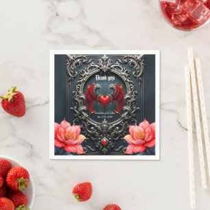 Serviette En Papier Cœur à l'aile cramoisie Romance gothique Élégant