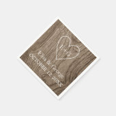 Serviette En Papier Coeur avec initiales bois grain mariage rustique (Coin)