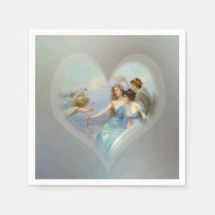 Serviette En Papier Coeur avec le cupidon et les dames