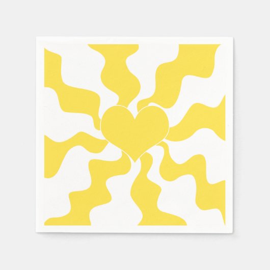 Serviette En Papier Coeur - Citron jaune et blanc (Devant)