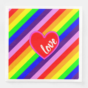 Serviette En Papier Cœur d'amour arc-en-ciel rayures diagonales Couleu