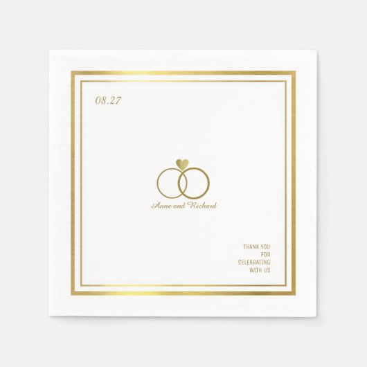 Serviette En Papier coeur d'amour & deux anneaux mariages, un élégant (Devant)