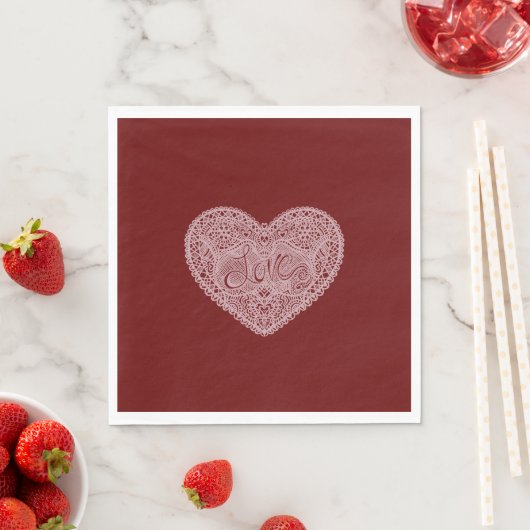 Serviette En Papier Coeur d'amour rose rouge (En situation)