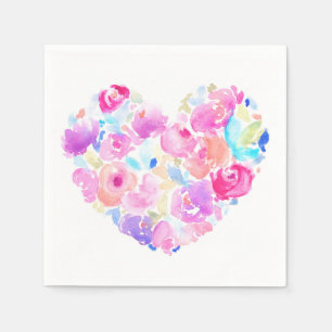Serviette En Papier Coeur d'aquarelle. Coeur de fleur